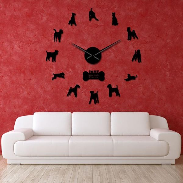 

wall clocks dog breed airedale bingley terrier 3d large clock frameless home decor mute mirror stickers diy art