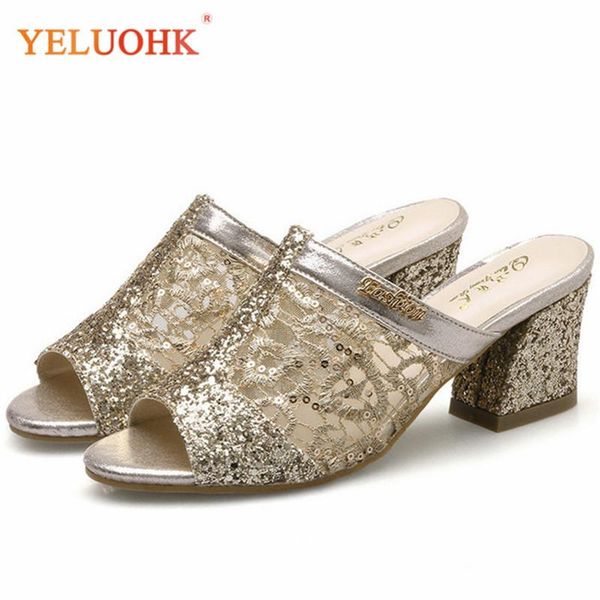 

slippers 35-41 gold summer female 2021 women shoes silver outside, Black
