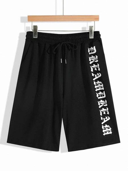 

men letter graphic drawstring shorts h81g#, Black