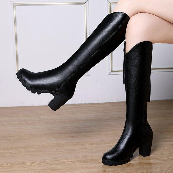

boots women's autumn zipper boots-women shoes round toe winter footwear thigh high heels 2021 ladies rubber med l, Black