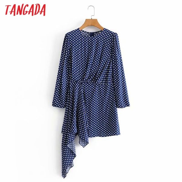 

fashion women blue dots irregular zippper long sleeve ladies o neck party dress vestidos 5d03 210416, Black;gray