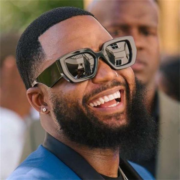 

irregular black square sunglasses men milan fashion week 2020 luxury designer brand celebrity shades thick frame glasses uv400, White;black