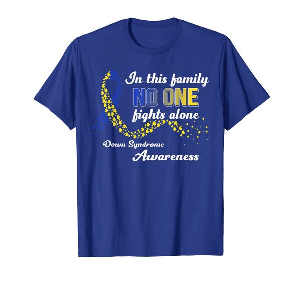 

in this family no one fights alone down syndrome t shirt, White;black