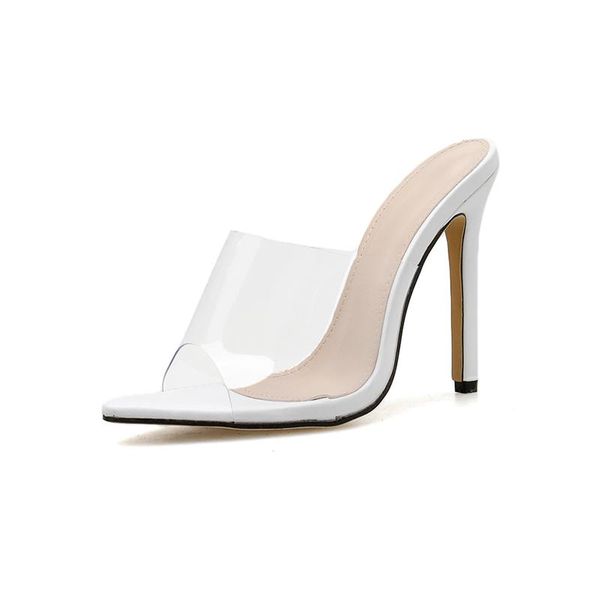 

dress shoes women's sandals pointed peep toe transparent stiletto high heels white clear slides woman slippers plus size 35-42 women, Black