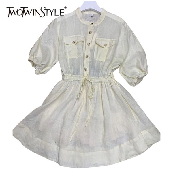 

casual lace up bowknot dress for women o neck lantern sleeve high waist mini summer dresses female fashion 210520, Black;gray