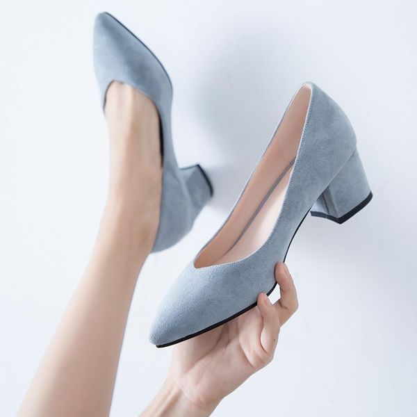 

dress shoes yqbtdl fashion summer 2021 pointed toe flock womens heels blue pink black block heel pumps women office large size 34-43