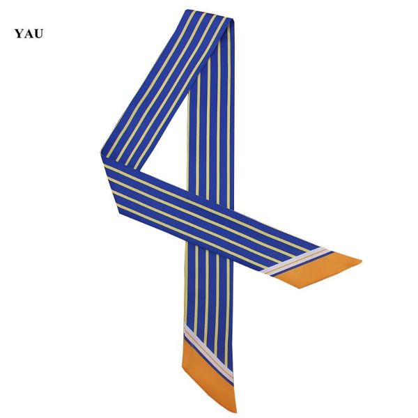 

scarves 95cm*5cm stripe printed small scarf women twill silk headband long bag accessories ribbon, Blue;gray