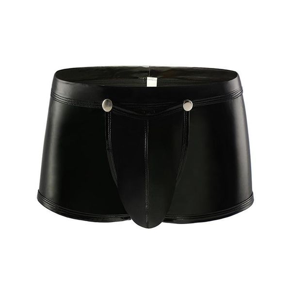 

underpants gay underwear open bumens pvc faux leather boxershorts wet look crotch pouch male panties cueca 2ffe, Black;white