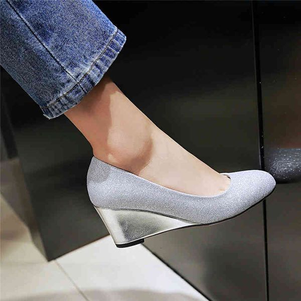 

dress shoes yqbtdl summer slip on shallow wedges silver gold black glitter womens high heel pumps party wedding shoe 34-43 uksi