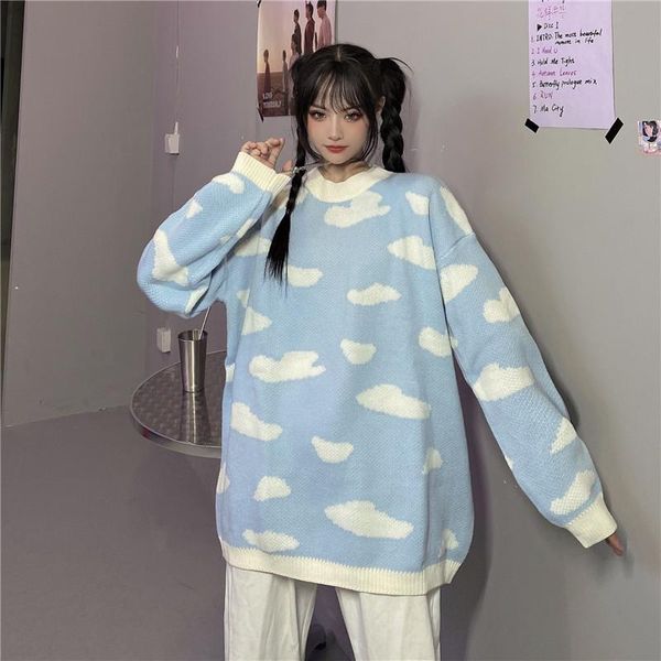 

women's sweaters 2021korean jumper loose lazy harajuku clouds patternloose pullover sweatshirt autumn winter women long sleeve hoodie, White;black