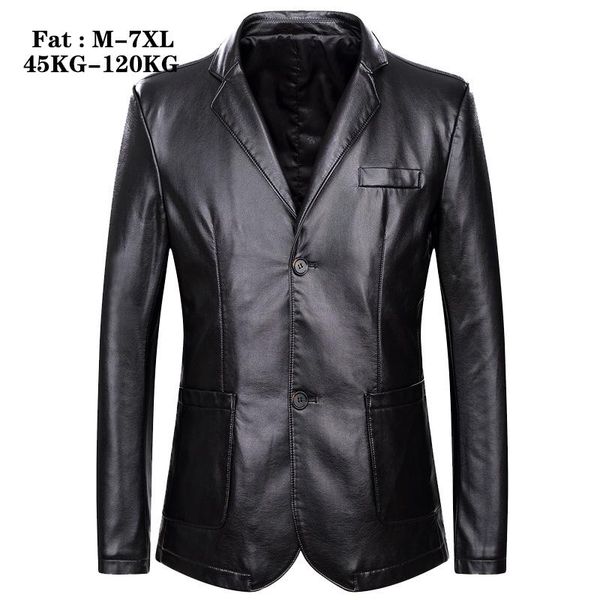 

plus size 5xl 6xl 7xl men black blue learher jacket 2021 spring men's business casual pu leather coat fat brand clothes fur & faux