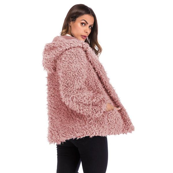 

women's wool & blends autumn and winter mid-length warm jacket thickening casual woolen fashion plush ladies lapel furry, Black