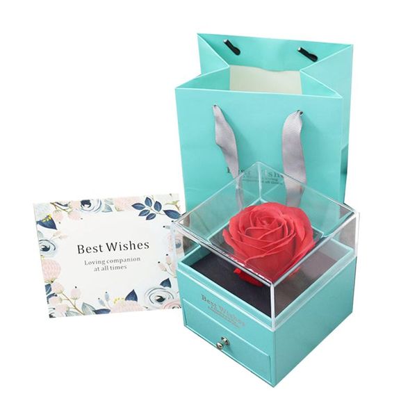 

valentine's day gift box with soap flower and drawer gray/green ring storage for little jewelry pld wrap