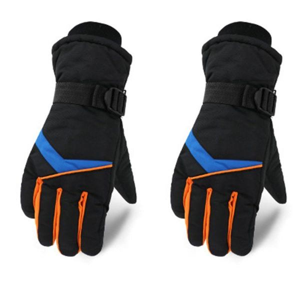 

ski gloves men winter windproof contrast color stripes waterproof warm mittens