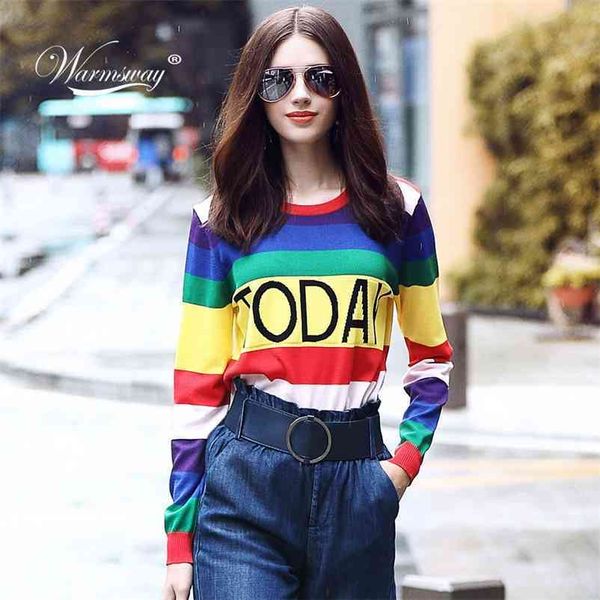 

fashion women striped harajuku rainbow pullover sweater kawaii viscose pull casual tee lady cute b-172 210522, White;black
