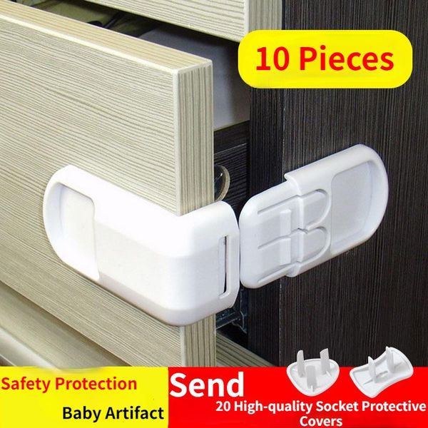

10pcs plastic cabinet locks & straps baby safety protection from children in cabinets boxes lock drawer door security product carriers, slin