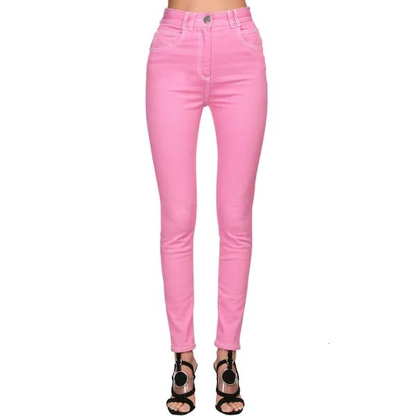 

women's jeans est designer stitching contrast pink denim pencil pants a0f5, Blue