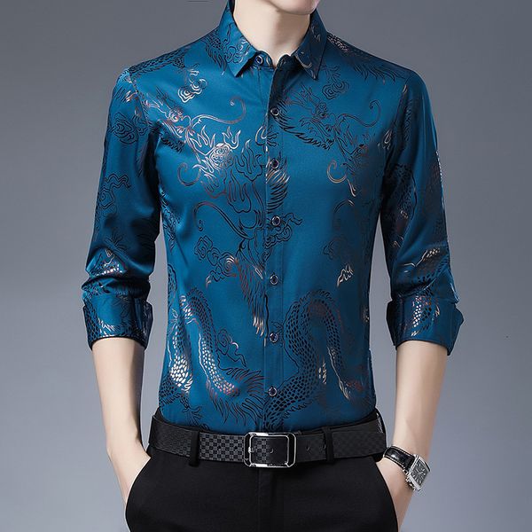 

2021 autumn long sleeve men's young and middle-aged korean version non iron anti wrinkle fashion printed casual shirt, Black
