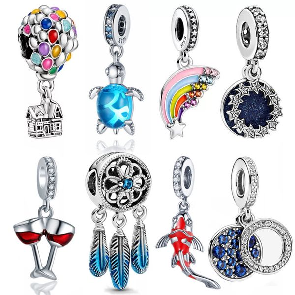

s925 sterling silver colorful air balloon charm beads adapting original pandora charms bracelets diy jewelry for women making, Bronze;silver