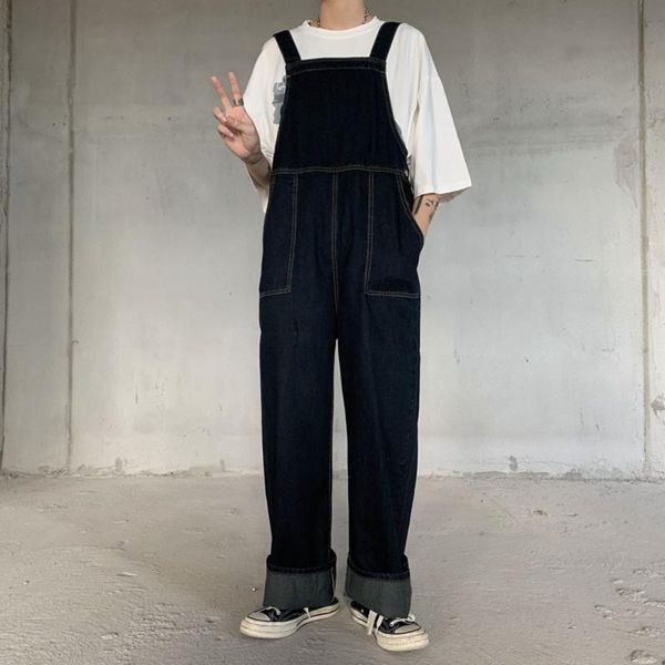 

women's jeans streetwear korean loose denim jumpsuits women vintage casual wide leg overalls high waist straight, Blue