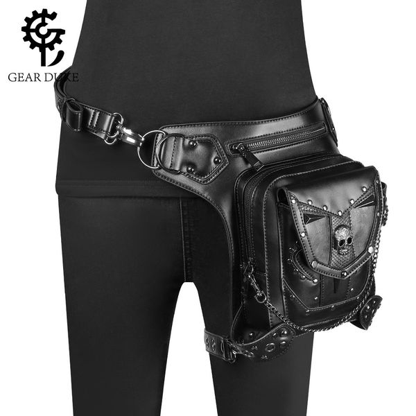 

pockets punk locomotive skull chain bag women's messenger pu outdoor waist