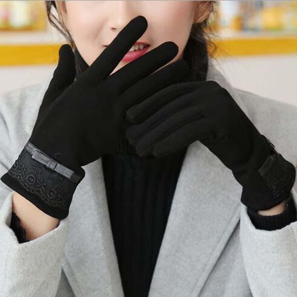 Перчатки без пальцев Корейский нейлоновый кружевной сенсорный экран сгущает варежки бренда осень зима теплые женщины хлопчатобумажные руки