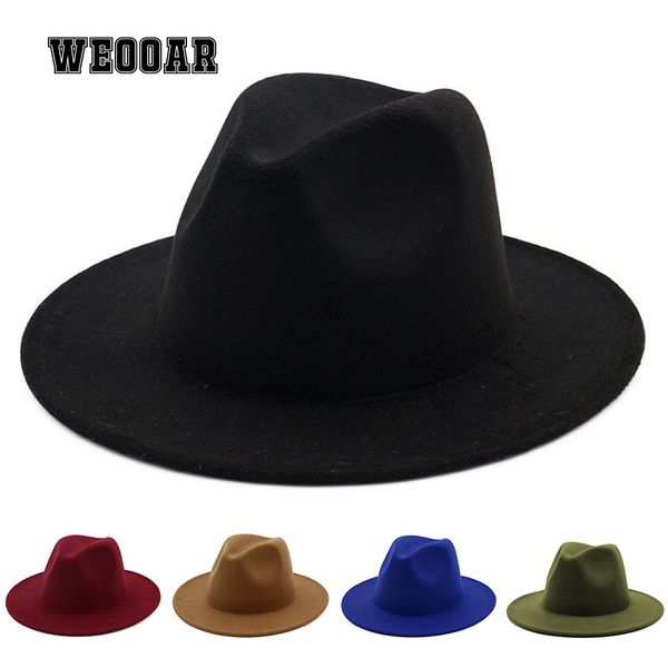 

autumn winter fedora hat women felt hat for men vintage luxury ladies gentleman elegant wide brim jazz trilby bone mz237, Blue;gray