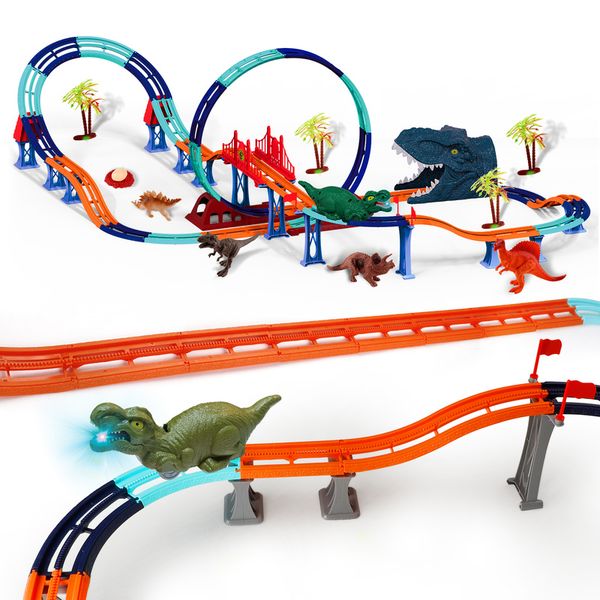

dinosaur track car toy small train to break through the big adventure car parking lot 4 children's puzzle