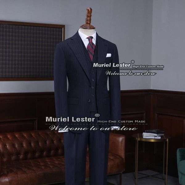 

men's suits & blazers navy blue striped men slim fit 3 pieces jacket+vest+pants groom wear blazer business office worker party dress cu, White;black