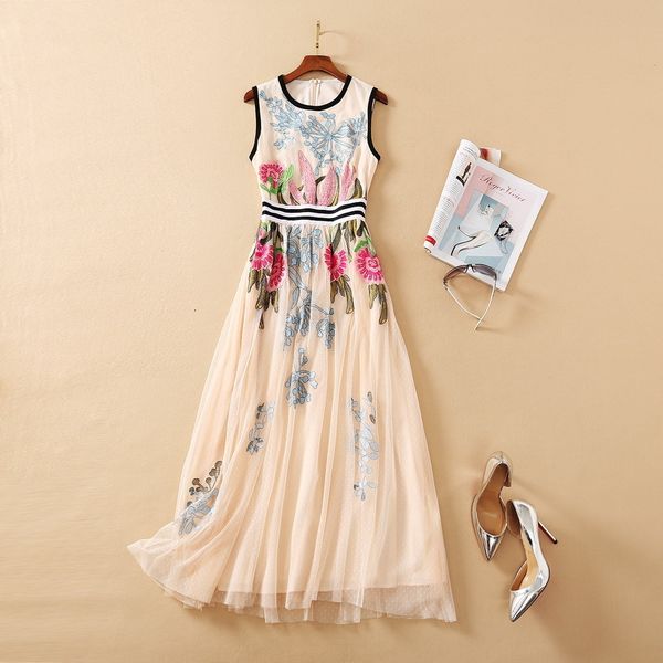 

casual dresses european and american women's clothing new spring sleeveless flower embroidery fashionable gauze dress czj5, Black;gray