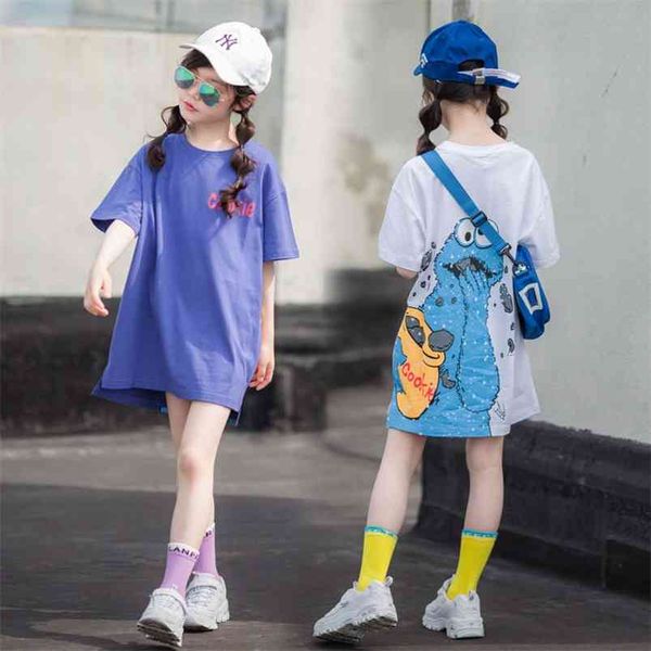 

fashion teenage girl cartoon long t-shirts summer clothes for girls cotton kids shorts sleeve princess tshirt mum tees 210622, Blue