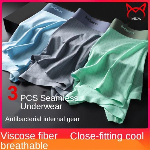 

underpants miiow men's underwear ice silk boxer briefs breathable, antibacterial seamless modal pants, Black;white
