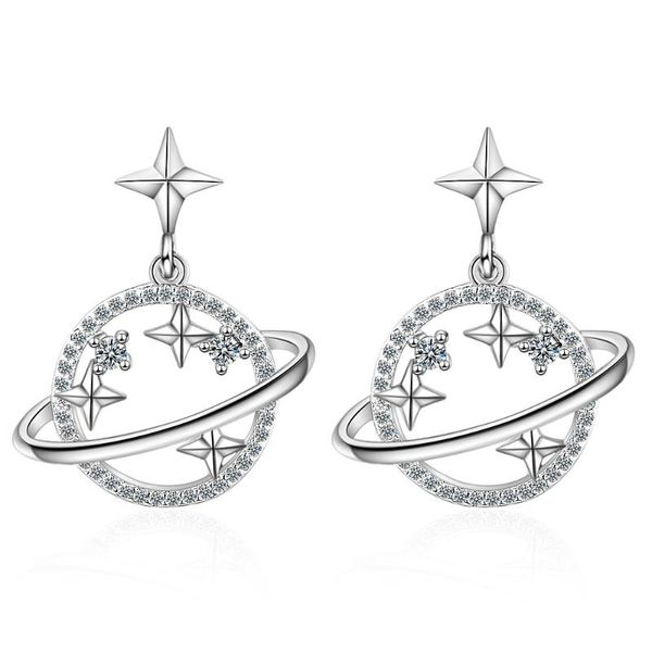 

star ear studs simple light luxury inlaid zircon dream planet earrings trendy 2021 for women korean fashion jewelry stud, Golden;silver