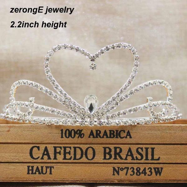 

hair clips & barrettes zeronge jewelry 2.2inch heart bride wedding tiara women prom band crown with rhinestone crystal, Golden;silver