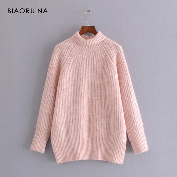 

women's sweaters biaoruina pink oversized sweet turtlenck sweater female autumn winter warm thick loose elegant knitted pullover, White;black