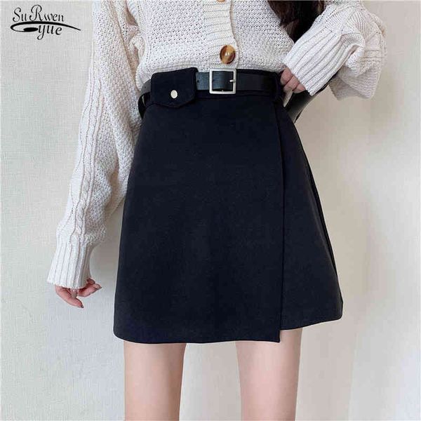 

big mm plus size short skirt autumn/winter casual high-waist irregular a-line skirts faldas cortas present the same belt 12223 210521, Black
