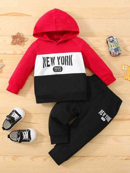 

baby colorblock letter graphic raglan sleeve hoodie & sweatpants she, White