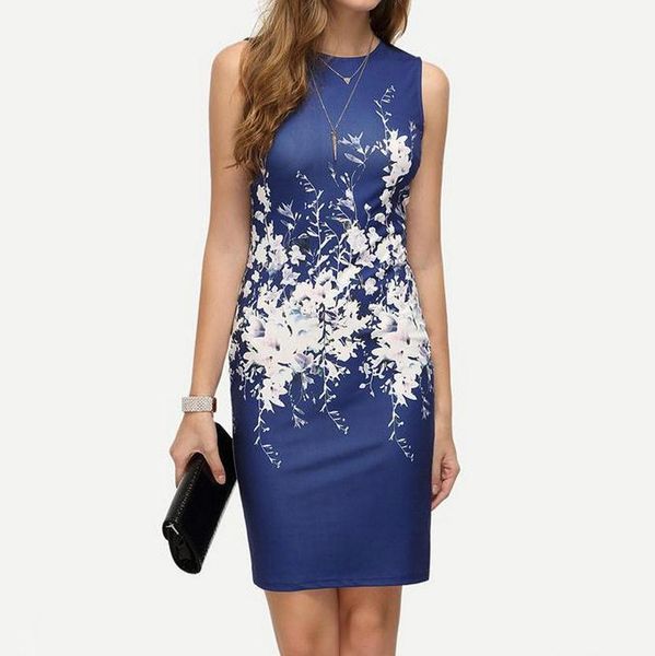 

round neck slim package hip print dress sleeveless in four colors, White;black