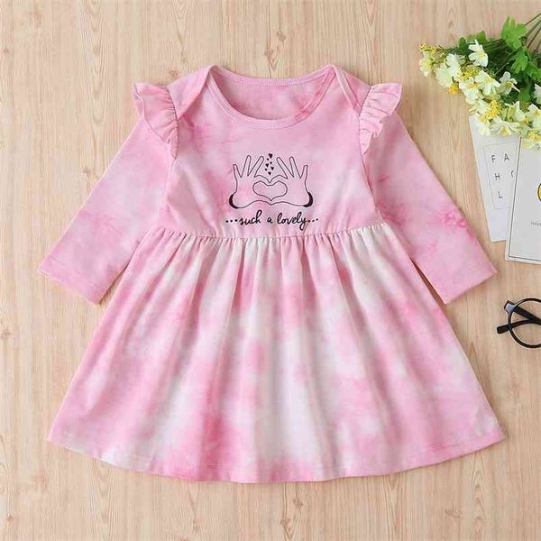 

winter girls dress summer cute long sleeve o neck pink tie-dye print vestidos 0-24m 210629, Red;yellow