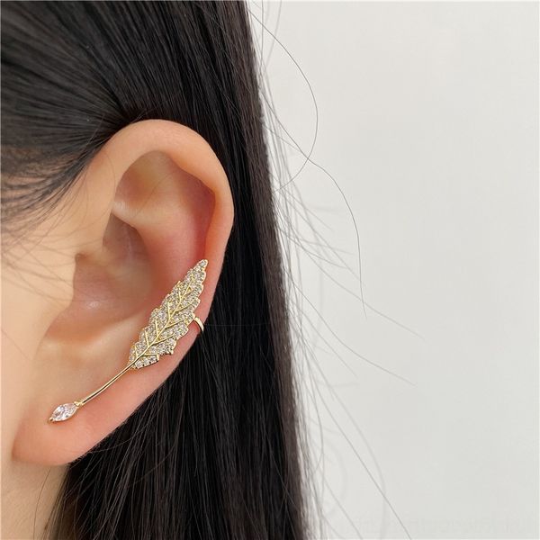 

wSy5 korean dongdamen's s and s same ring with asymmetric stud temperament integrated leaf ear clip earring s925 silver needle, Golden;silver