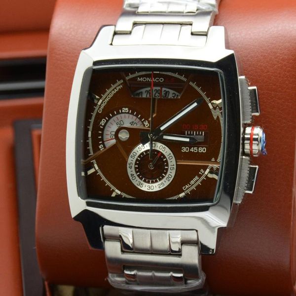 

wristwatches 45mm carrera sports watch men chronograph luxury wristwatch genuine leather quartz men's watches relogio masculino, Slivery;brown