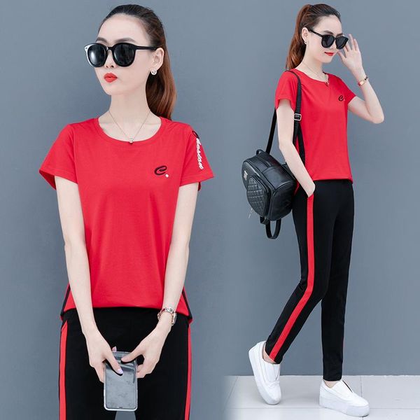 

women's tracksuits fashion casual 2 piece sets summer loose plus size short sleeve sportswear two set women clothws red brown purple bl, Gray