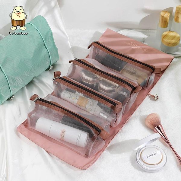 

cosmetic bags & cases beibaobao ladies foldable nylon bag rope makeup 4pcs in 1 for women zipper mesh separable cosmetics pouch