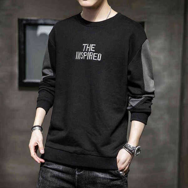 

2021 new men's sweater tide brand korean trend long sleeve t-shirt casual bottomed shirt men's autumn and winter plush h1206, Black