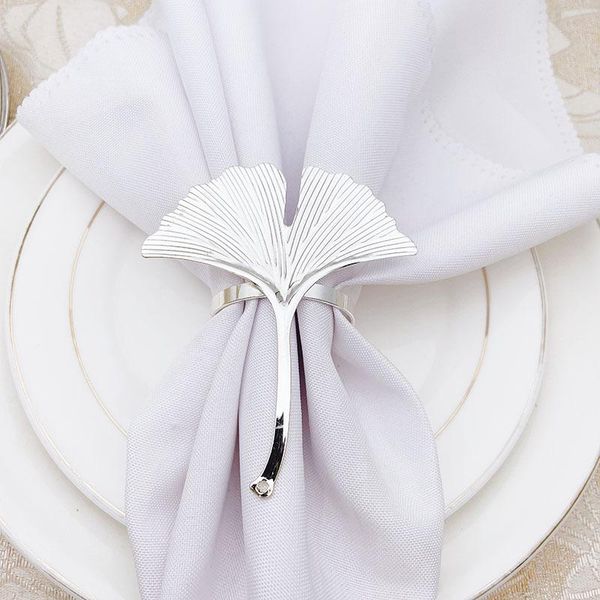 

8pcs/lot ginkgo leaf napkin ring metal button el cloth table decoration rings