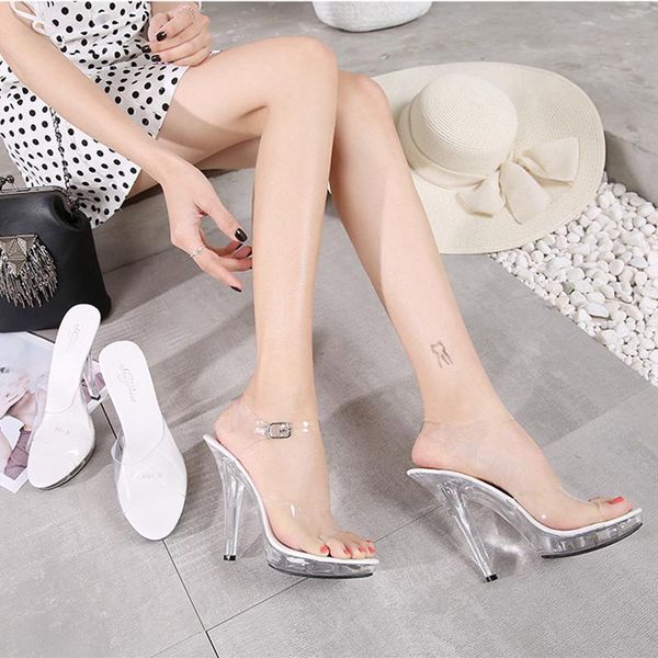 

high heels womens party shoes clear pvc transparent pumps sandals perspex heel stilettos nightclub pump 35-42 slippers, Black
