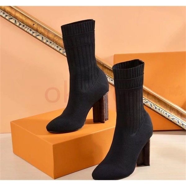 

prowow fashion knitted sock boots mesh fabric embroidery elastic shoe luxury designer high heel shoes winter 211103, Black