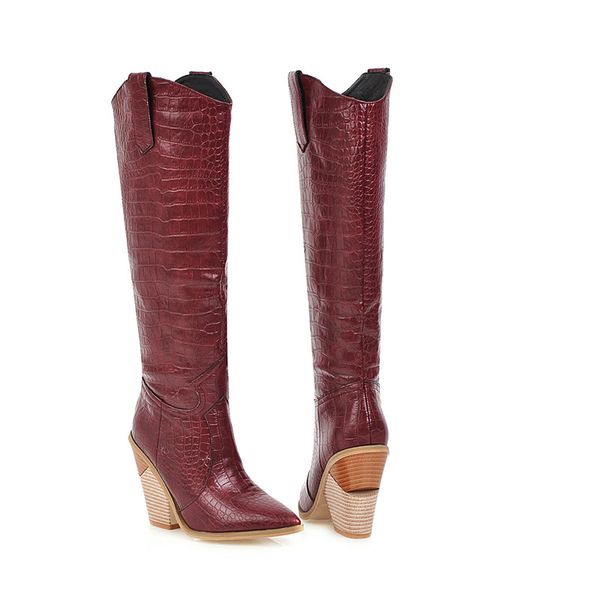 

classic fashion black white yellow knee high boots knight western cowboy women long winter shoes pointed toe cowgirl wedges motorcycle shoe