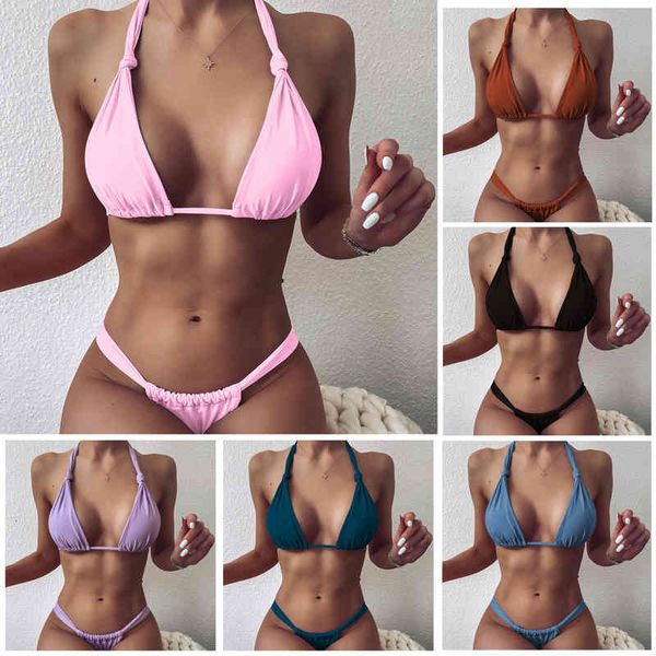 

solid 2021 women's color knot bikini outer single swimsuit, White;black