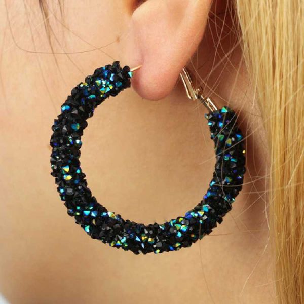 

hoop & huggie fashion simple personality retro exaggerated earrings circle handmade beaded crystal pendant women, Golden;silver